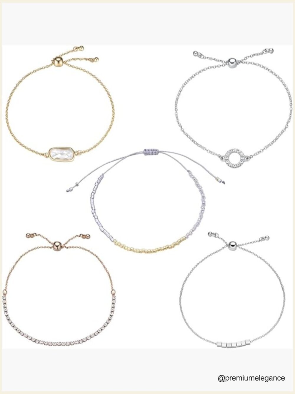 5 Stacking Bracelets Set Silver Gold CZ Accents